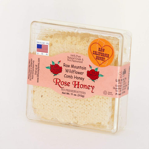 Lili Farms 11 Oz. 100% 2PK California Raw Mountain Wildflower Comb Rose Honey Honeycomb Pure Natural Gift Wrapped