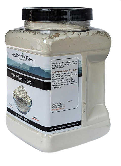 1.5 lbs. Vital Wheat Gluten By Medley Hills Farm in Reusable Container - High in Protein - Vegan - Non GMO - Keto
