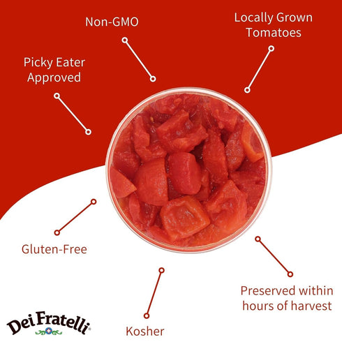 (14.5 oz. 12 pack) Dei Fratelli Low Sodium Diced Tomatoes Cans, - Vine-Ripened Non-GMO