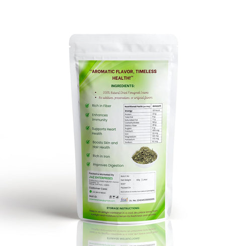 1.4oz (40g) Jiaz Enterprises Fenugreek Leaves, Kasuri Methi, Great for Cooking & Food Flavoring, Middle Eastern Cuisine