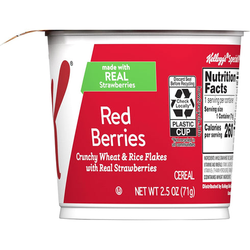 2.5oz (1 Special K Cold Breakfast Cereal Cup, Made with Real Strawberries, Single Serve, Red Berries, Cup Cup)