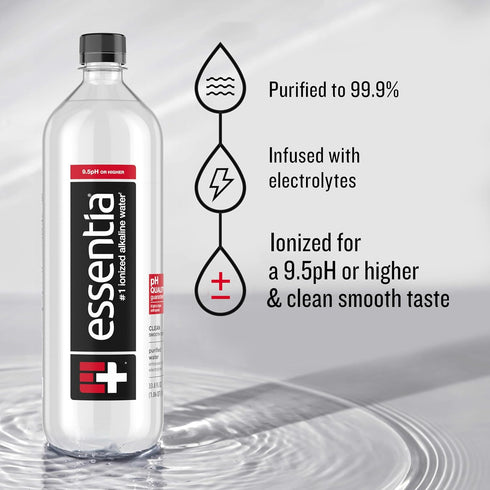 Water:99.9% 9.5 1 (Pack 12) Essentia Water Bottled, Ionized Alkaline Pure, Infused With Electrolytes, pH Or Higher