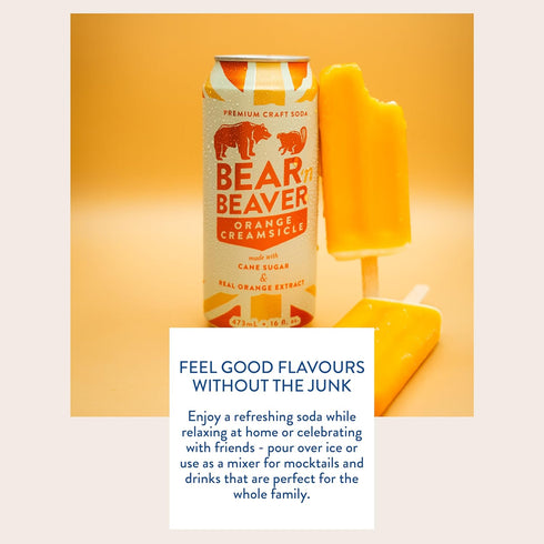 100% 12 Pack 16 Oz Bear 'n Beaver Premium Orange Creamsicle Craft Soda Soft Drinks - Cane Sugar & Orange Extract