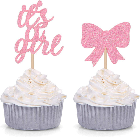 24 Counts It's A Girl Cupcake Toppers, Baby Girl Shower Party Decorations