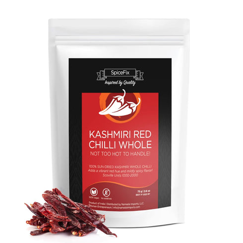 SpiceFix Whole Kashmiri Red Chilli Pepper, Mild to Medium Heat, Sun-Dried Red Pepper, 2.6 Ounces