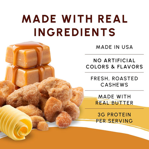 15 oz Snackathon Butter Toffee Cashews, Resealable Bag, Made in USA, All-Natural Fresh Roasted Nuts Coated in a Crunchy