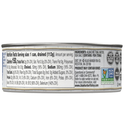 Albacore 4.6 oz (Pack 12) Blue Harbor Fish Co. Wild Solid White Tuna in Water with Sea Salt - Can