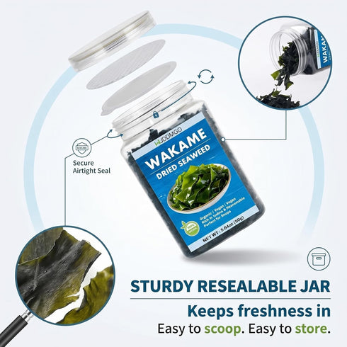 WJDDMGO (5.64oz) Premium Dried Wakame Seaweed, Free of impurities Simple Soaking Prep Ready, Vegetable Japanese Seaweed