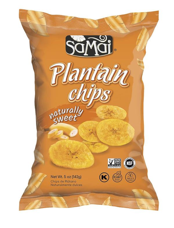 SAMAI Naturally Sweet Plantain Chips 5oz (Pack of 8) - Gluten Free,