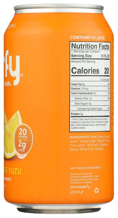 12 Pack PERFY Soda Superfood Nootropic Soft Drink | All Natural Soft Drink Made With Real Fruit Juice, L-theanine
