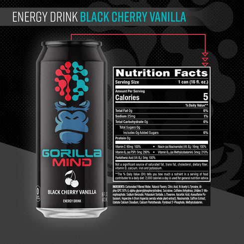 200mg 0 16oz, 12-Pack Gorilla Mind Energy Drink | Unmatched Energy Amplified Focus | N-Acetyl-L-Tyrosine, Alpha-GPC