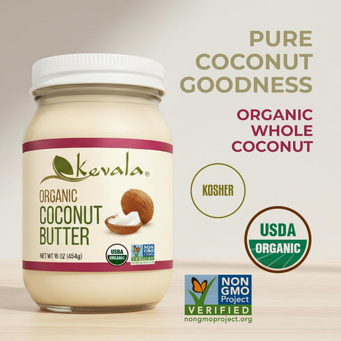16 oz Kevala Organic Coconut Butter | Made with Organic Whole Coconut | Creamy Spread for Baking & Cooking | Dairy Free