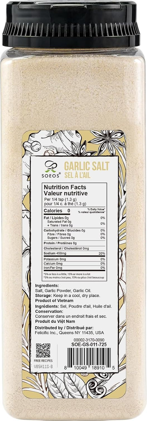 38.8 Ounce(1.1 Soeos Garlic Salt kg), Bulk Garlic Salt Seasoning, Non GMO, Gluten Free, Ideal for Adding Flavor