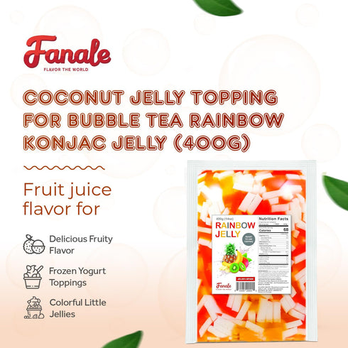 400g(Pack 1) Fanale Coconut Jelly Topping nata de coco for Bubble Tea | Rainbow Konjac Jelly Topping for Boba Tea