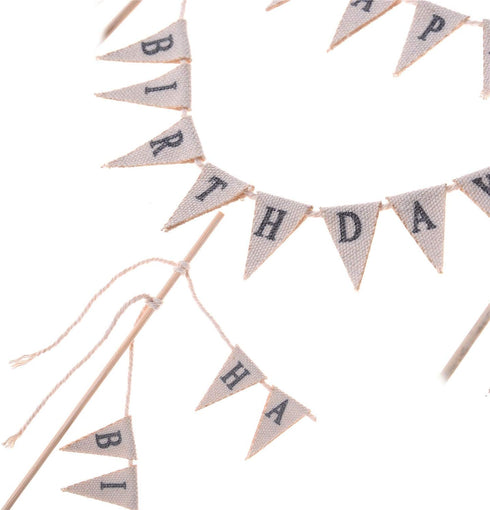 LOCOLO Happy Birthday Cake Toppers, Ivory Cake Topper with Wooden Sticks for Party Decoration Supplies