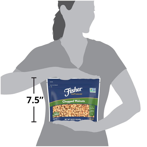 Fisher Chef's Naturals Chopped Walnuts - 1 lb 100% California Unsalted Walnuts for Baking & Cooking
