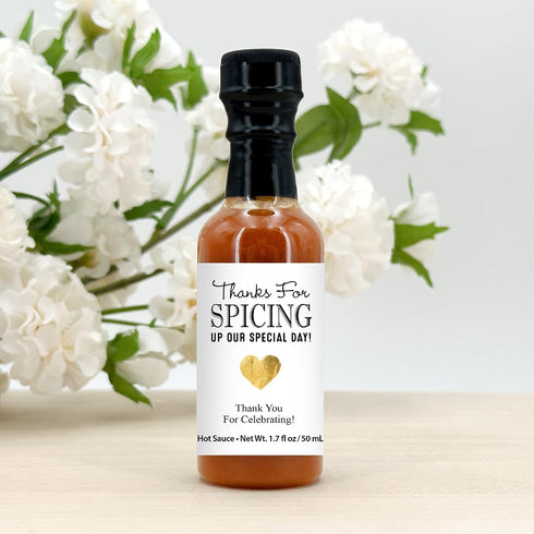 Best Day Ever Spot 1.7oz (Set 12) Hot Sauce Gifts, Gold Heart Mini Hot Sauce Bottles, Hot Sauce Wedding Favors, Custom