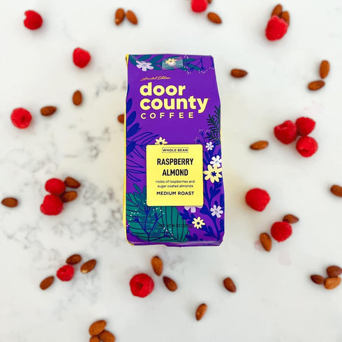 County 8oz Spring-Summer 100% Door Coffee Raspberry Almond - Flavored Whole Bean - Bag - Seasonal - Medium Roast