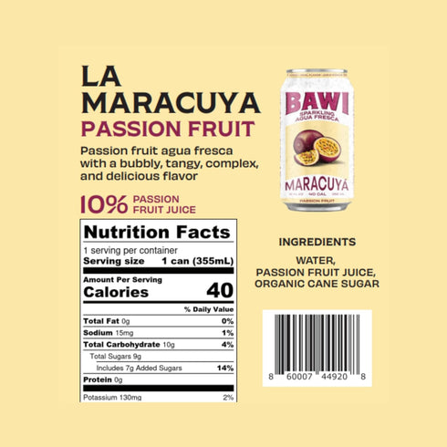 12 (Pack 12) Bawi Agua Fresca Passion Fruit Flavored Sparkling Drink, Fluid Ounces