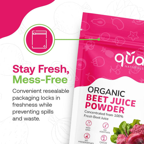 4oz, Quay Naturals Organic Beet Juice Powder, Freeze-Dried, Non-GMO, Beet Root Juice Powder for Smoothies & Baking