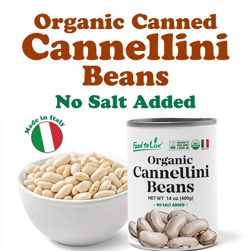 14 oz (Pack 1) Food to Live Organic Italian Canned Cannellini Beans, of - Unsalted Non-GMO White Kidney Beans. Good