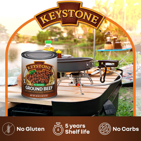 28 oz 5-Year Pack 3 Keystone Meats All Natural Heat and Serve Ground Beef Fully Cooked Canned Meat Ready to Eat Shelf