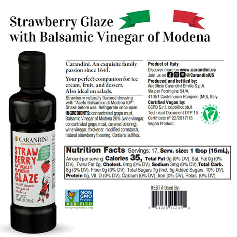 8.45 oz (2 Carandini Lemon Glaze with Sweet White Vinegar & Strawberry Glaze with Balsamic Vinegar of Modena PGI