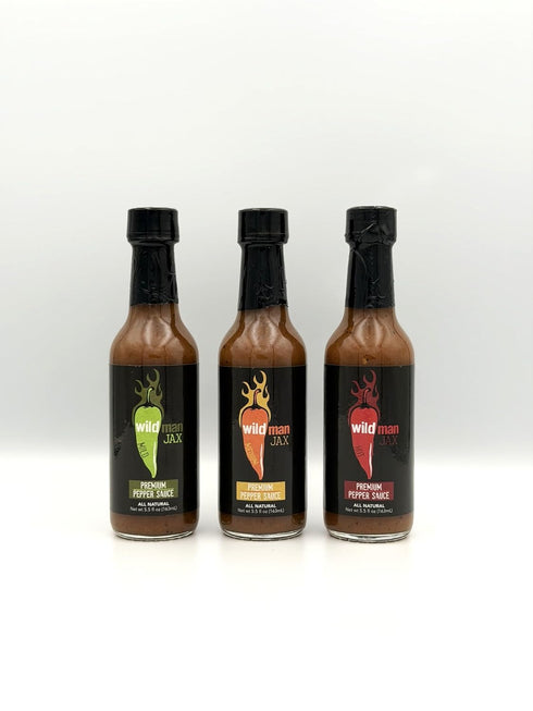 Wildman Jax Premium Pepper Sauce Variety 3 Pack - Mild, Medium, Hot - 5.5