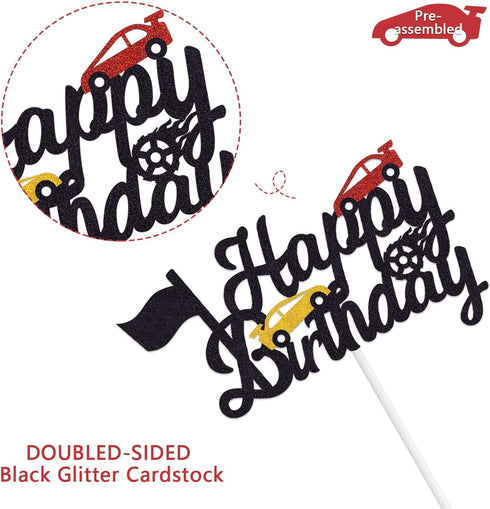 Marwey Race Car Birthday Cake Topper, Happy Birthday Cake Decor, Chequered Flag Themed Party Supplies