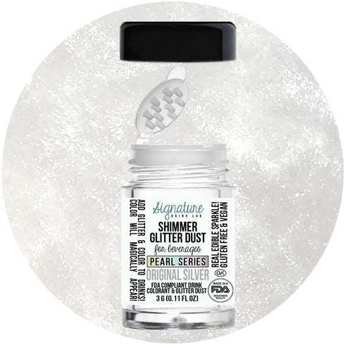 Edible Glitter for Drinks, Shiny Silver Shimmer Beverage Dust for Cocktails, Beer, Wine - 3 gram Shaker