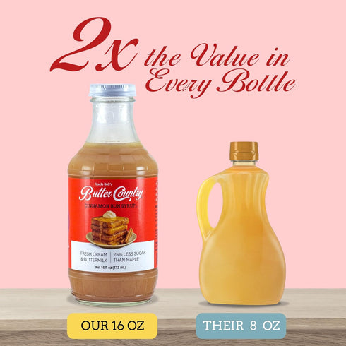 Country 16 oz Bottle/4 Pack Uncle Bob's Butter Rich & Creamy Cinnamon Bun Flavored Buttermilk Syrup for Pancakes