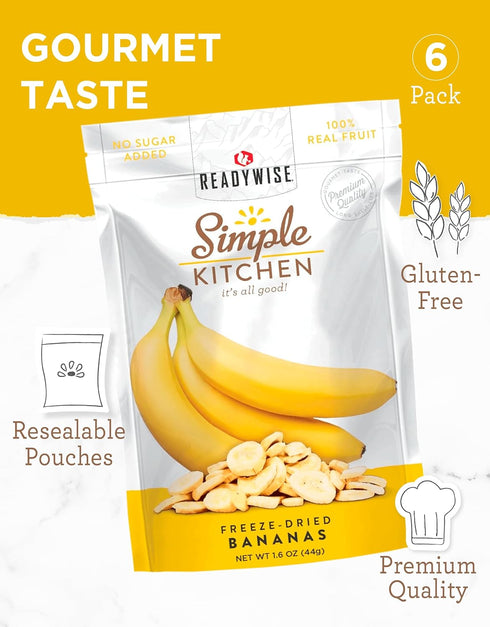 24 Pack 6, Backpacking, READYWISE - Simple Kitchen, Freeze-Dried Bananas, Servings, of Vegetarian, Gluten Free, Snacks