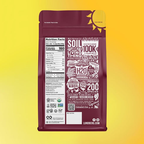 32 Oz Lundberg Regenerative Organic Certified (Roc) Long Grain White Basmati Rice Non-Sticky, Fluffy Aromatic Organic
