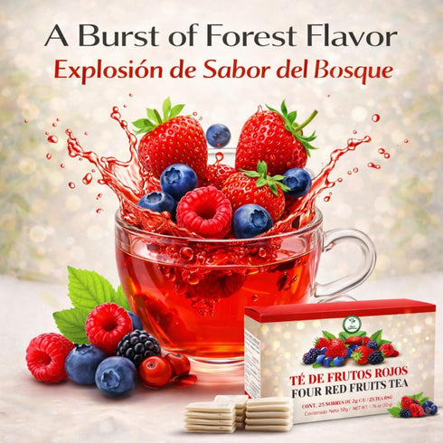 25 100% Frutos Rojos (Red Fruits) Herbal Tea Tea Bags Caffeine-Free Berry Infusion Naturally Tart & Refreshing Flavor