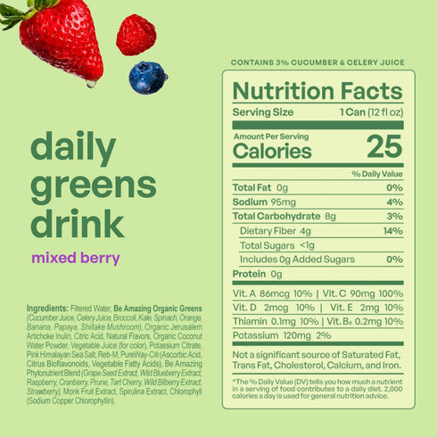 10 25 8 Pack Be Amazing Greens Drink, Mixed Berry, Ready to Drink, Organic Fruits & Vegetables, Coconut Water, Vitamin