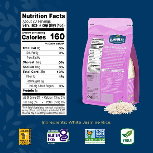 by Lundberg 32 Oz (Pack 2) Lundberg Jasmine Rice, Long Grain White Rice - Non-Sticky, Fluffy Aromatic Rice, Sustainably