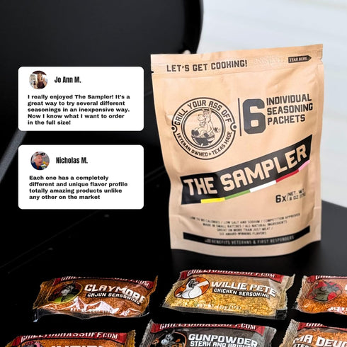Grill Your As* Off Sample Pack Spices and Seasonings, 6 Pack BBQ & Grill Seasoning for Beef, Pork & Chicken