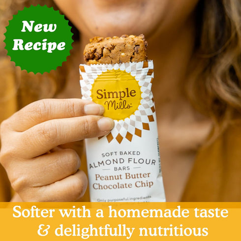 6 (Pack 1) Simple Mills Almond Flour Snack Bars, Peanut Butter Chocolate Chip - Gluten Free, Made with Organic Coconut