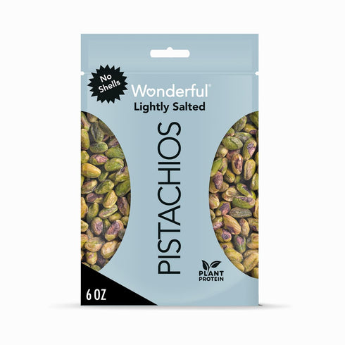 Wonderful Pistachios No Shells, Lightly Salted Nuts, 6 Ounce Resealable Bag, Gluten Free Protein Snack