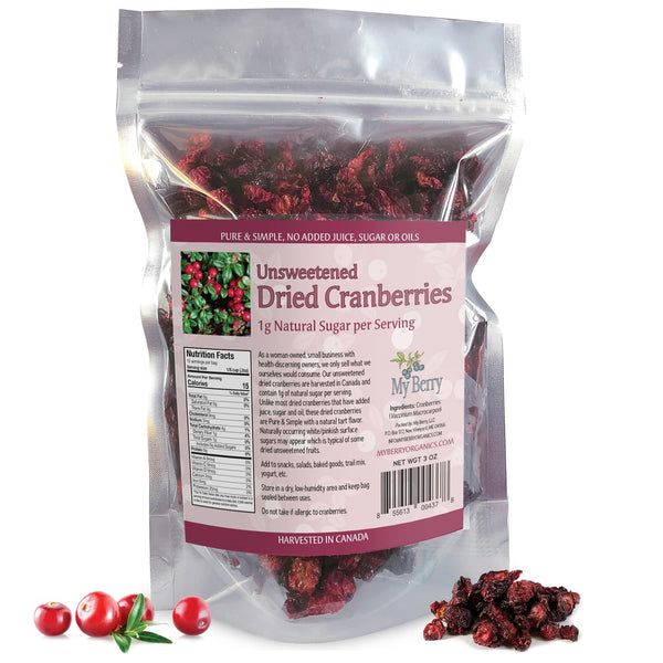 Unsweetened Dried Cranberries, No Added Sugar or Oils, Canadian Grown, 3oz