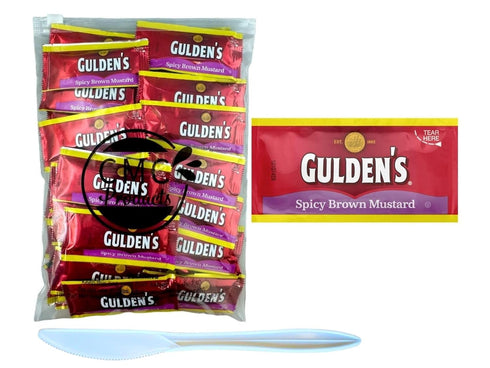 Gift Set: Spicy Brown Mustard Packets (9g) 50 Count with Spreader in