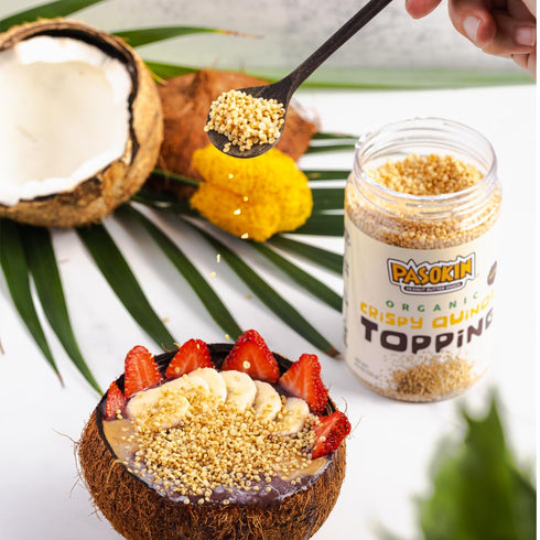 Iron-Packed 4.2 oz. Organic Crispy Quinoa Topping by Pasokin - Vegan, Kosher, Non-GMO, Gluten-Free Quinoa Puffs