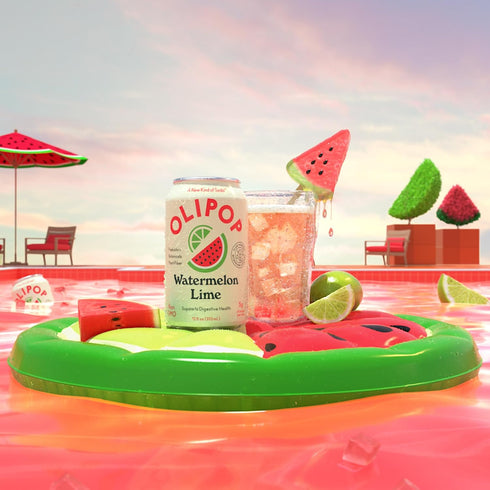Packed 12oz (12-Cans) OLIPOP Prebiotic Soda Pop, Watermelon Lime, A New Kind of Soda with Prebiotics, Fiber