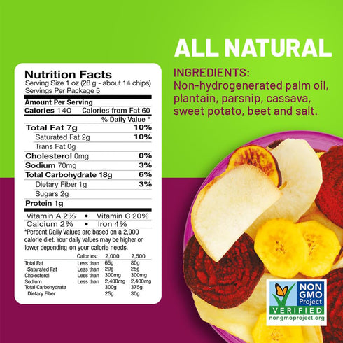 5-Pack 5.25oz (5 Count) Kiwa Vegetable Chips Mix Gluten-Free, Vegan, Kosher, Non-GMO Snack Made with Cassava, Parsnip
