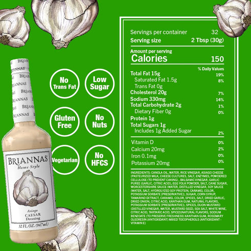 32 oz. 2 Pack BRIANNAS - Home Style Asiago Caesar Dressing Fine Salad Dressing made with Premium Ingredients - Gluten