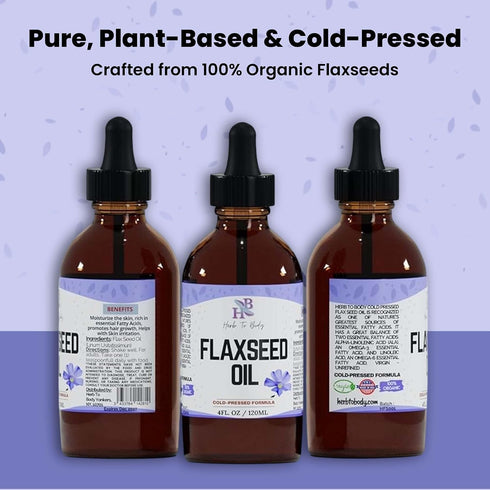 4 oz, 3 Herb To Body Organic Flaxseed Oil Rich in Omega Fatty Acids for Hair Care & Skin Care Support, Versatile