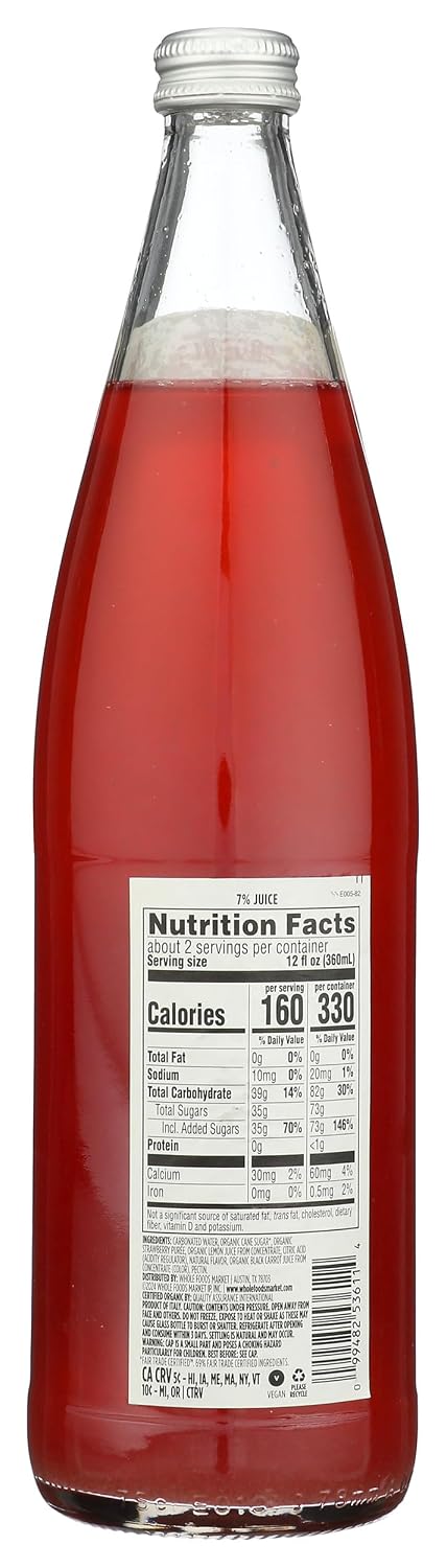 25.4 WHOLE FOODS MARKET Organic Strawberry Flavored Italian Soda, FZ