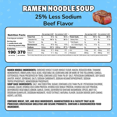 3 Oz, 24 Count Maruchan Ramen Less Sodium Beef, Instant Ramen Noodles, Ready to Eat Meals