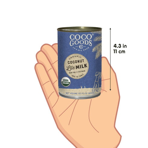 13.5 oz (Pack 12) CocoGoodsCo Vietnam Single-Origin Organic Coconut Milk Lite/Light/Low-fat fl. - Gluten-free, Non-GMO
