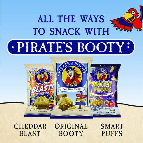 6ct, 1oz Pirate's Booty Aged White Cheddar Cheese Puffs Individual Snack Size Bags, Gluten Free, Healthy Kids Snacks